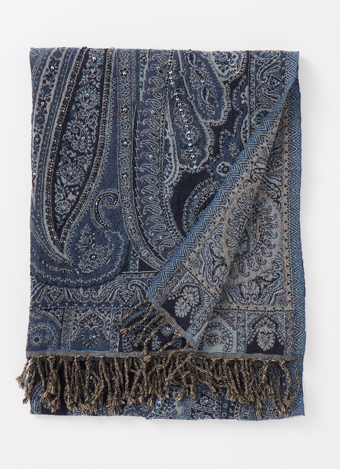 Gerard Darel Genevia sjaal van wol met pailletten 180 x 70 cm - voorkant 2 indigo