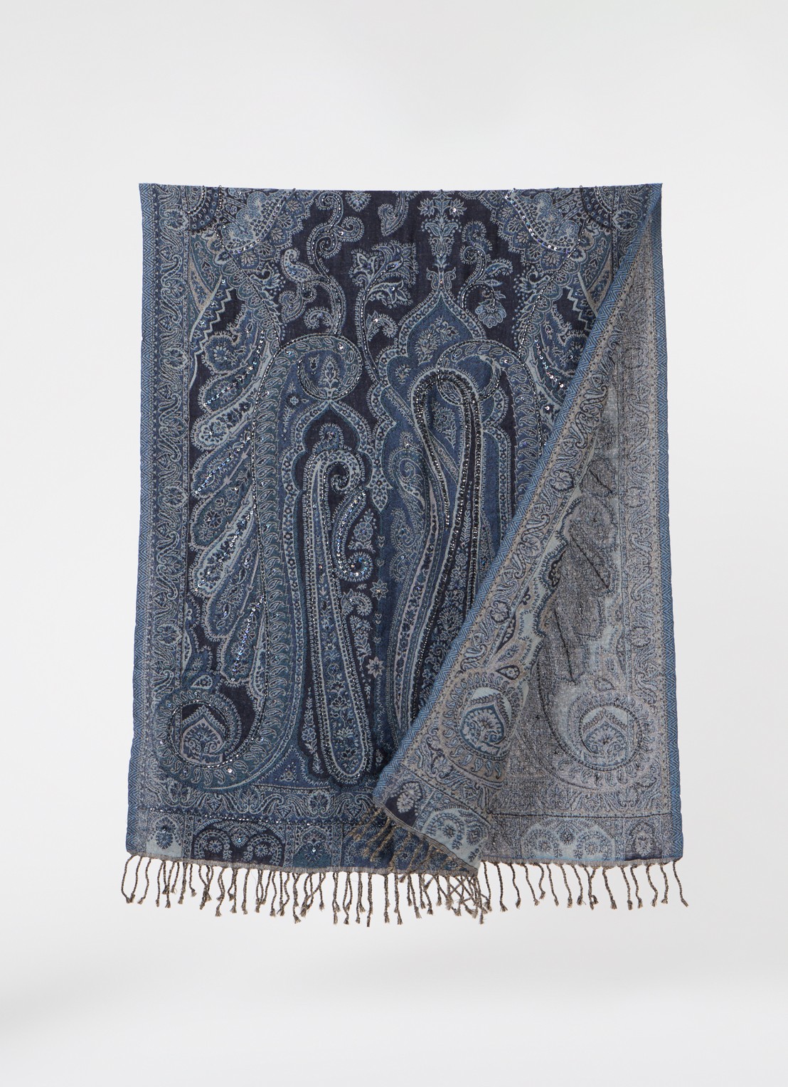 Gerard Darel Genevia sjaal van wol met pailletten 180 x 70 cm - voorkant 3 indigo