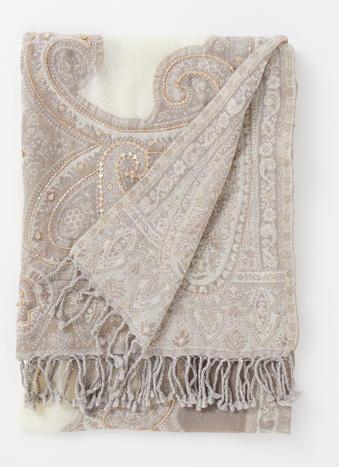 Gerard Darel Genevia sjaal van wol met pailletten 180 x 70 cm - voorkant grijs