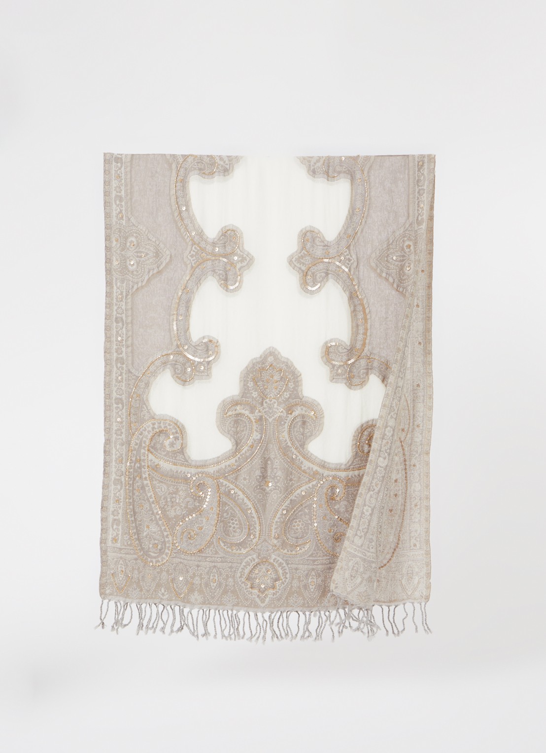 Gerard Darel Genevia sjaal van wol met pailletten 180 x 70 cm - voorkant 2 grijs