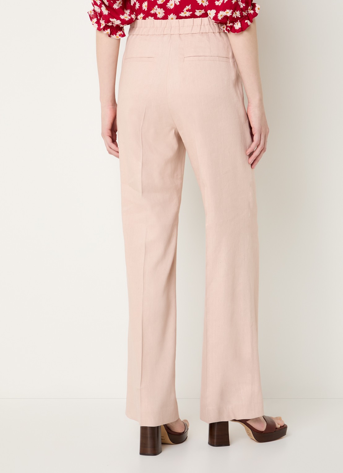 Gerard Darel High waist loose fit pantalon in linnenblend met steekzakken - achterkant lichtroze