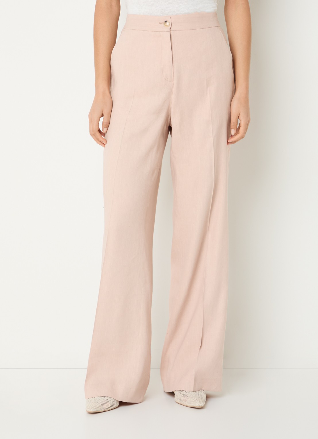 Gerard Darel High waist loose fit pantalon in linnenblend met steekzakken - detail 7 lichtroze
