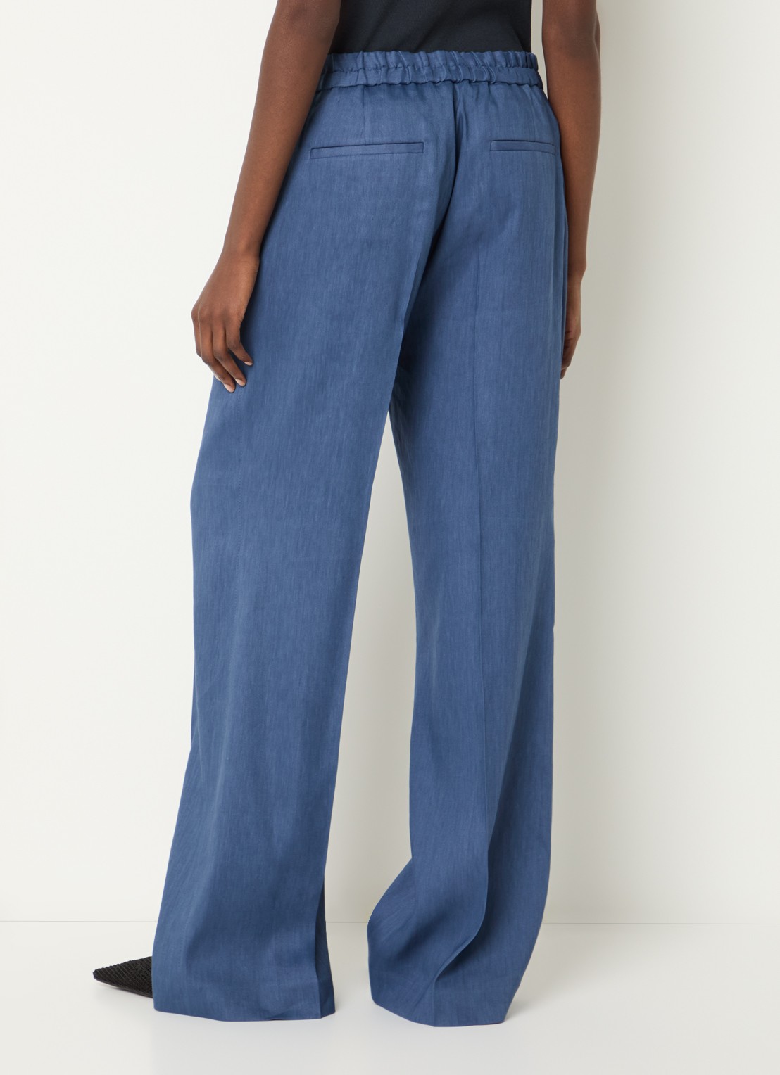 Gerard Darel High waist loose fit pantalon in linnenblend met steekzakken - achterkant staalblauw