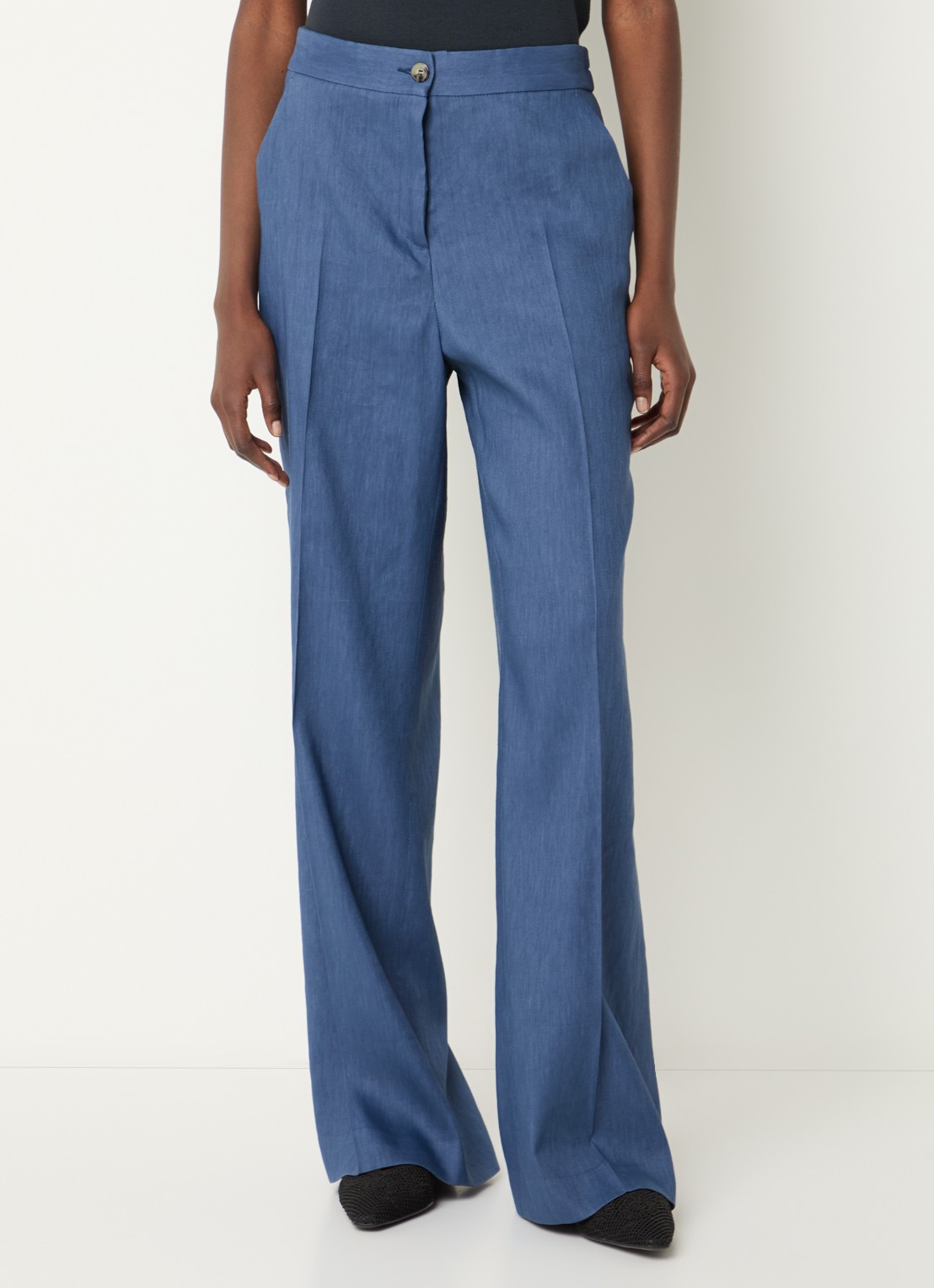 Gerard Darel High waist loose fit pantalon in linnenblend met steekzakken - detail 4 staalblauw