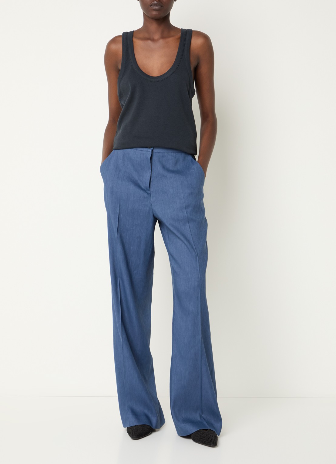 Gerard Darel High waist loose fit pantalon in linnenblend met steekzakken - voorkant 3 staalblauw
