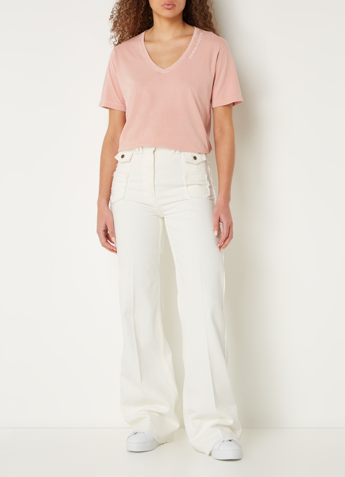 Gerard Darel High waist wide leg jeans met gekleurde wassing - voorkant 4 gebroken wit