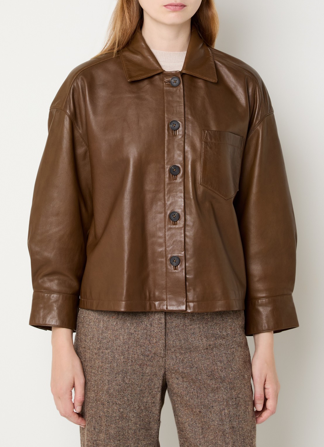 Gerard Darel Jack van lamsleer met opgestikte zak - detail 4 hazelnootbruin