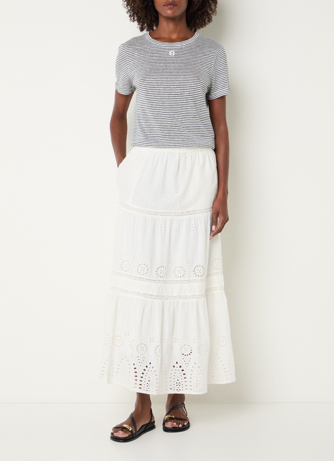 Gerard Darel Jaly midi rok met broderie - voorkant 3 gebroken wit