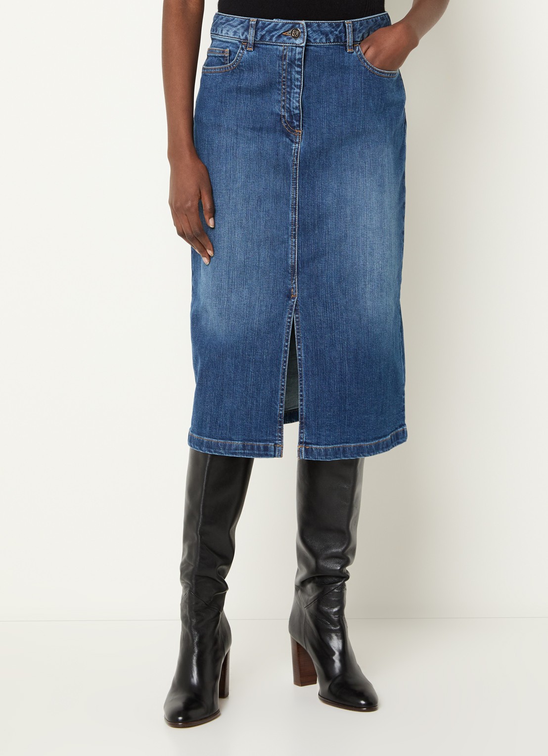 Gerard Darel Janaelle midi spijkerrok met steekzakken en split - detail 4 donkerblauw