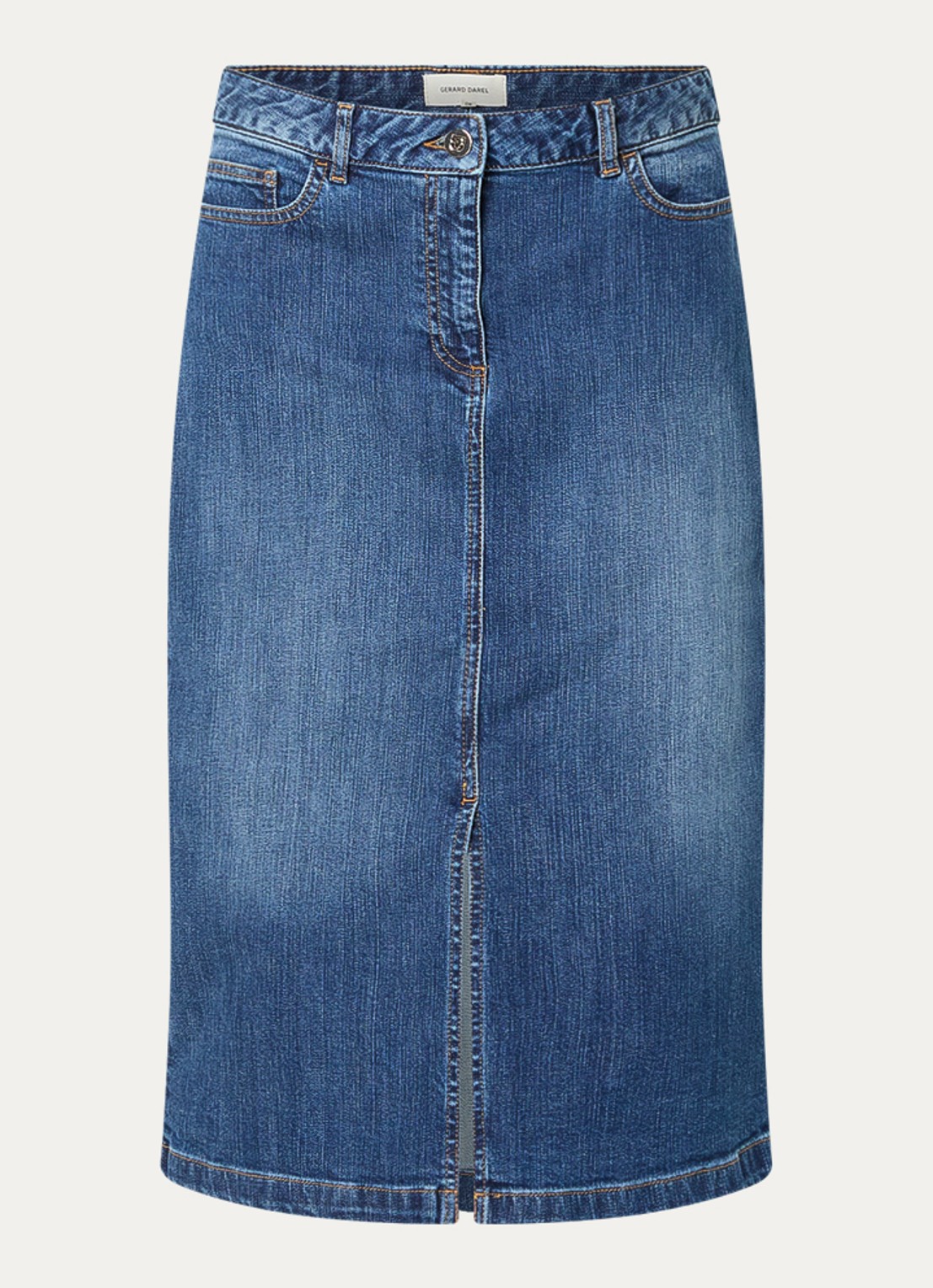 Gerard Darel Janaelle midi spijkerrok met steekzakken en split - voorkant donkerblauw