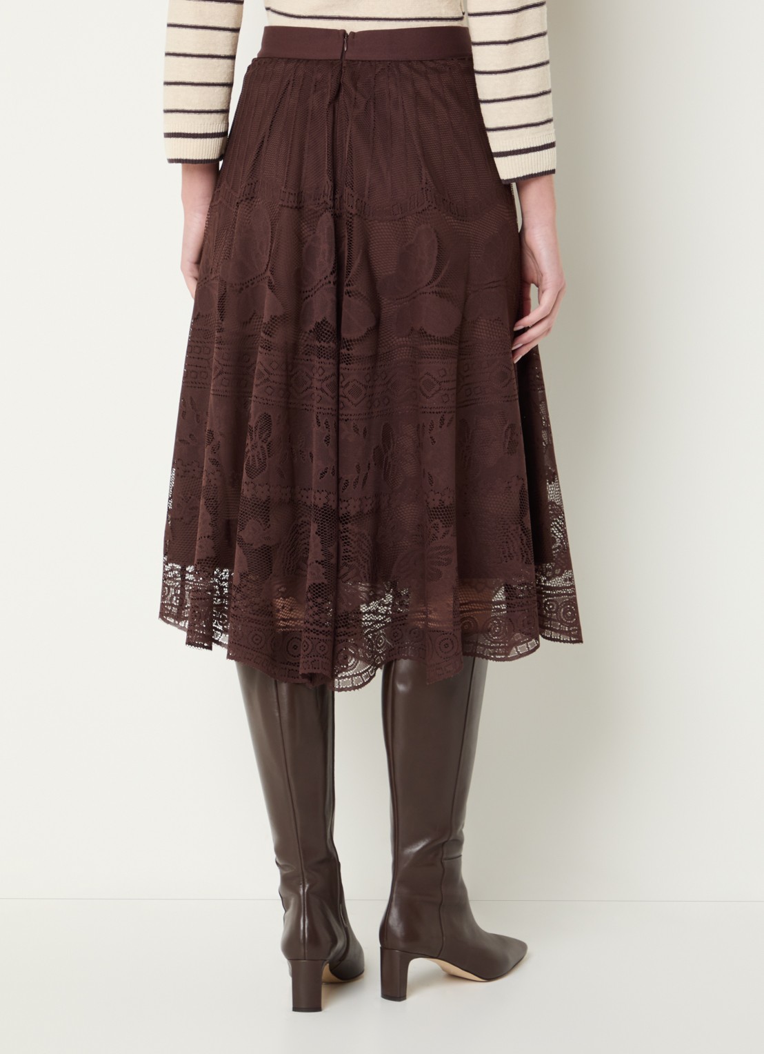 Gerard Darel Jany midi rok met bloemenprint van kant - achterkant 4 donkerbruin