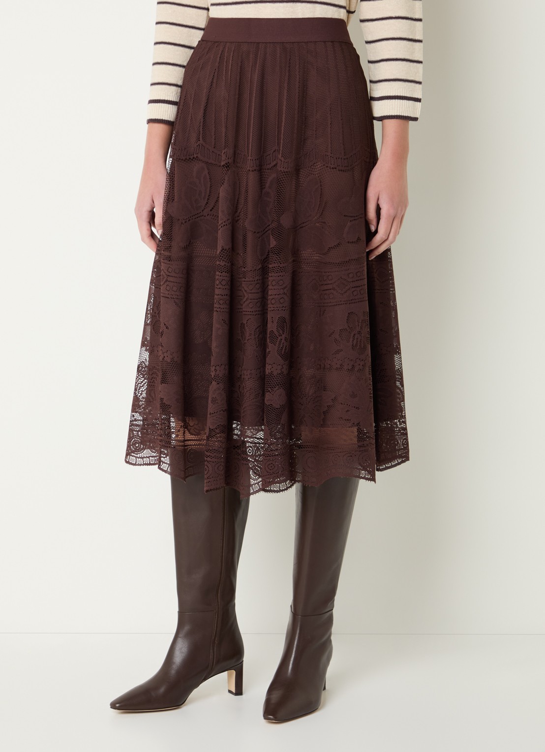 Gerard Darel Jany midi rok met bloemenprint van kant - detail 3 donkerbruin