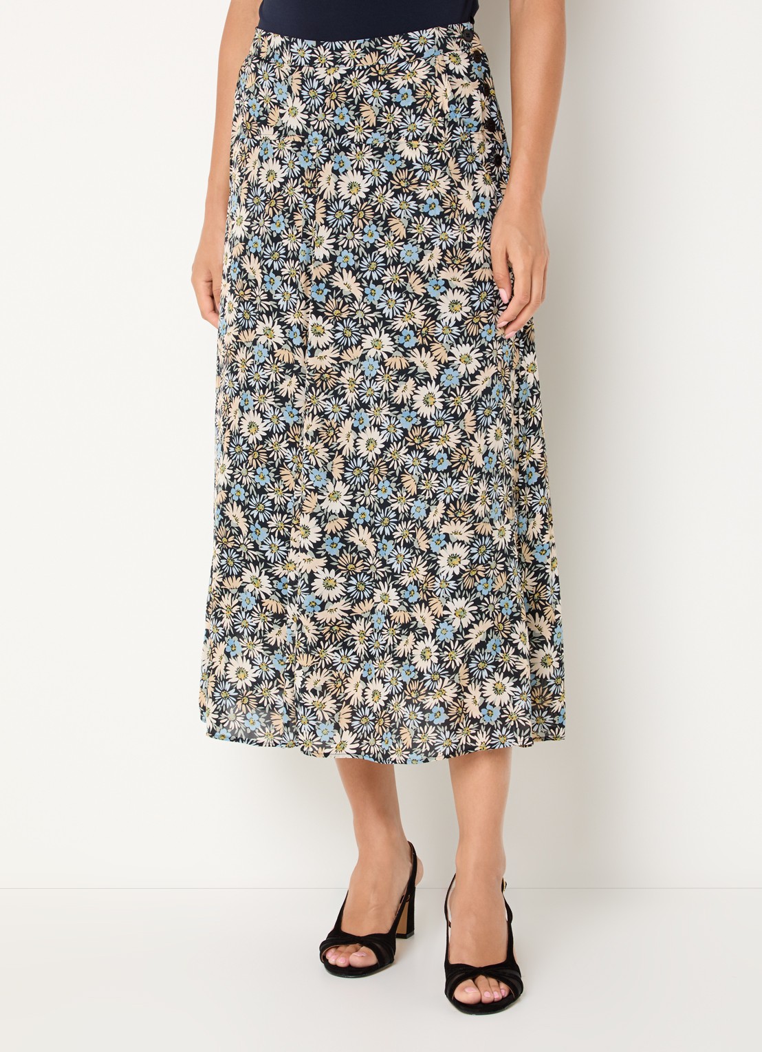 Gerard Darel Jelina midi rok met bloemenprint - detail zwart