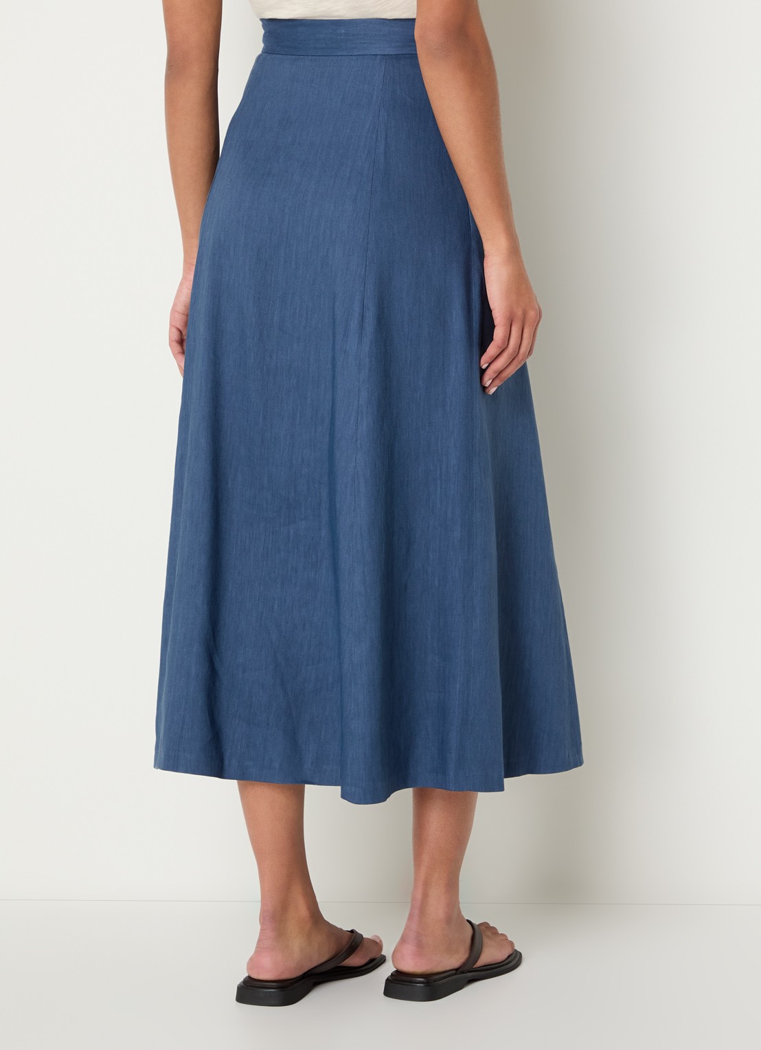 Gerard Darel Jihane midi rok in linnenblend met steekzakken - achterkant 4 staalblauw