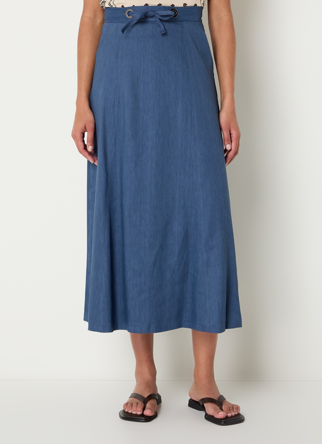 Gerard Darel Jihane midi rok in linnenblend met steekzakken - detail staalblauw