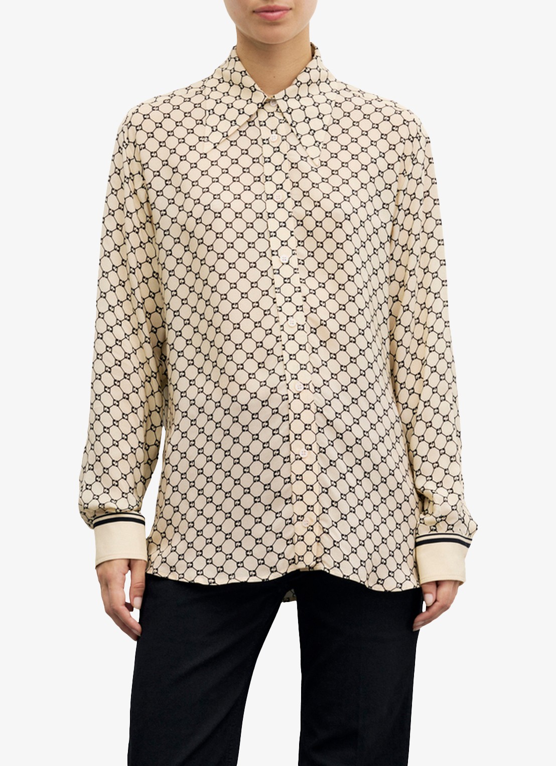 Gerard Darel Jimi blouse met monogram print - detail creme