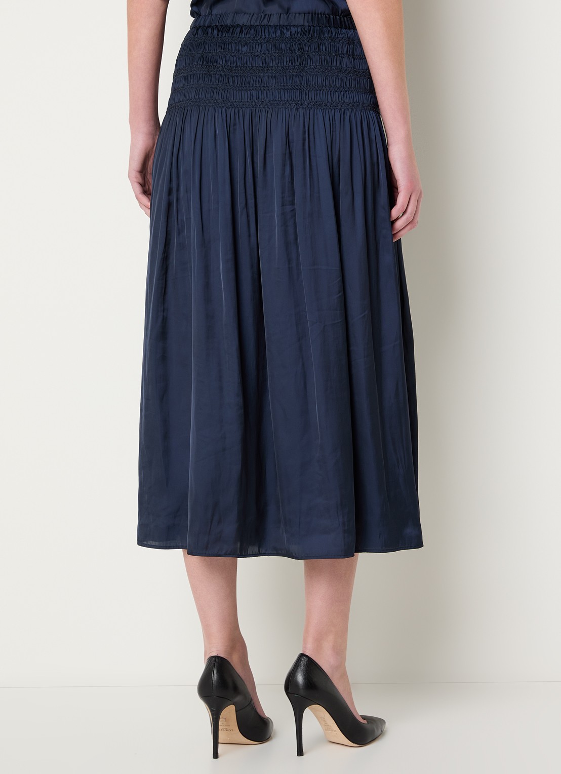 Gerard Darel Jolie midi rok van satijn  - achterkant 4 donkerblauw