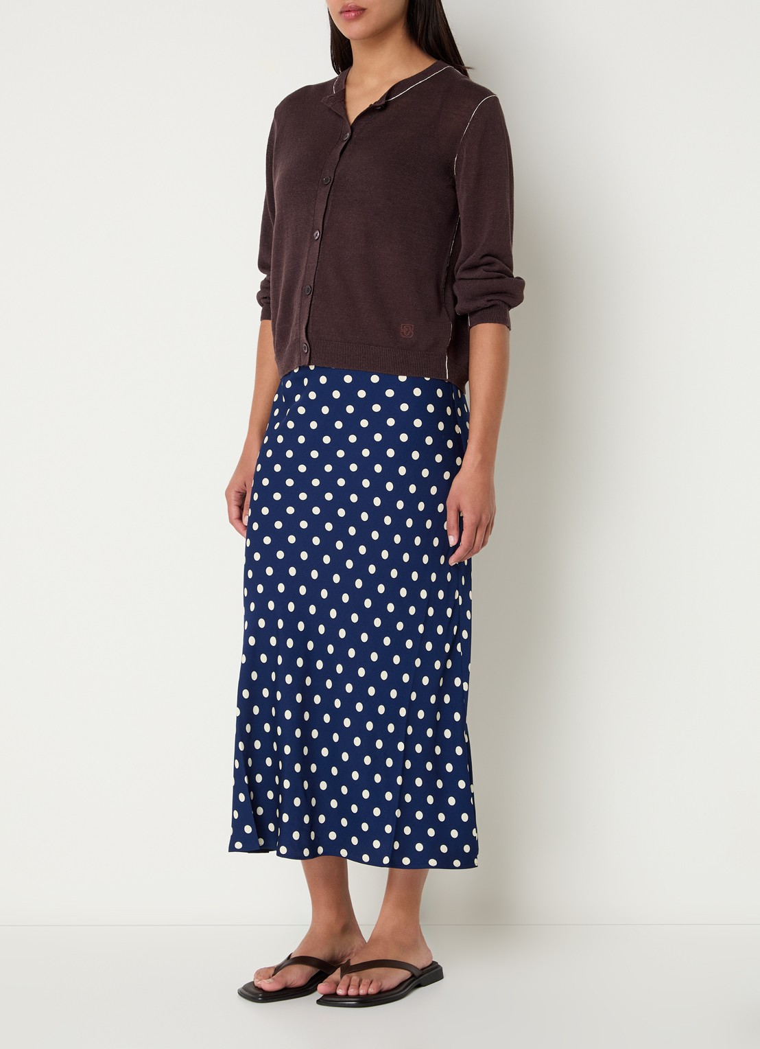 Gerard Darel Jovana midi rok met stippenprint - voorkant 3 donkerblauw