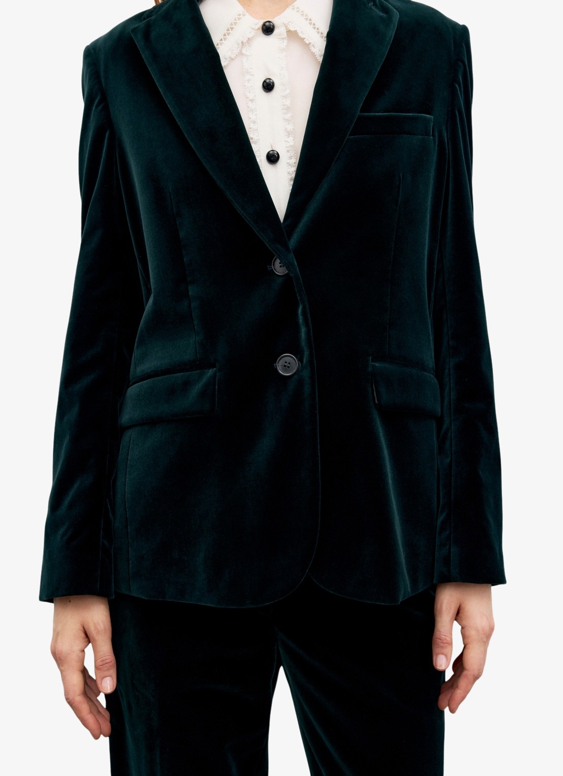 Gerard Darel Jyna blazer van fluweel met klepzakken - detail groen