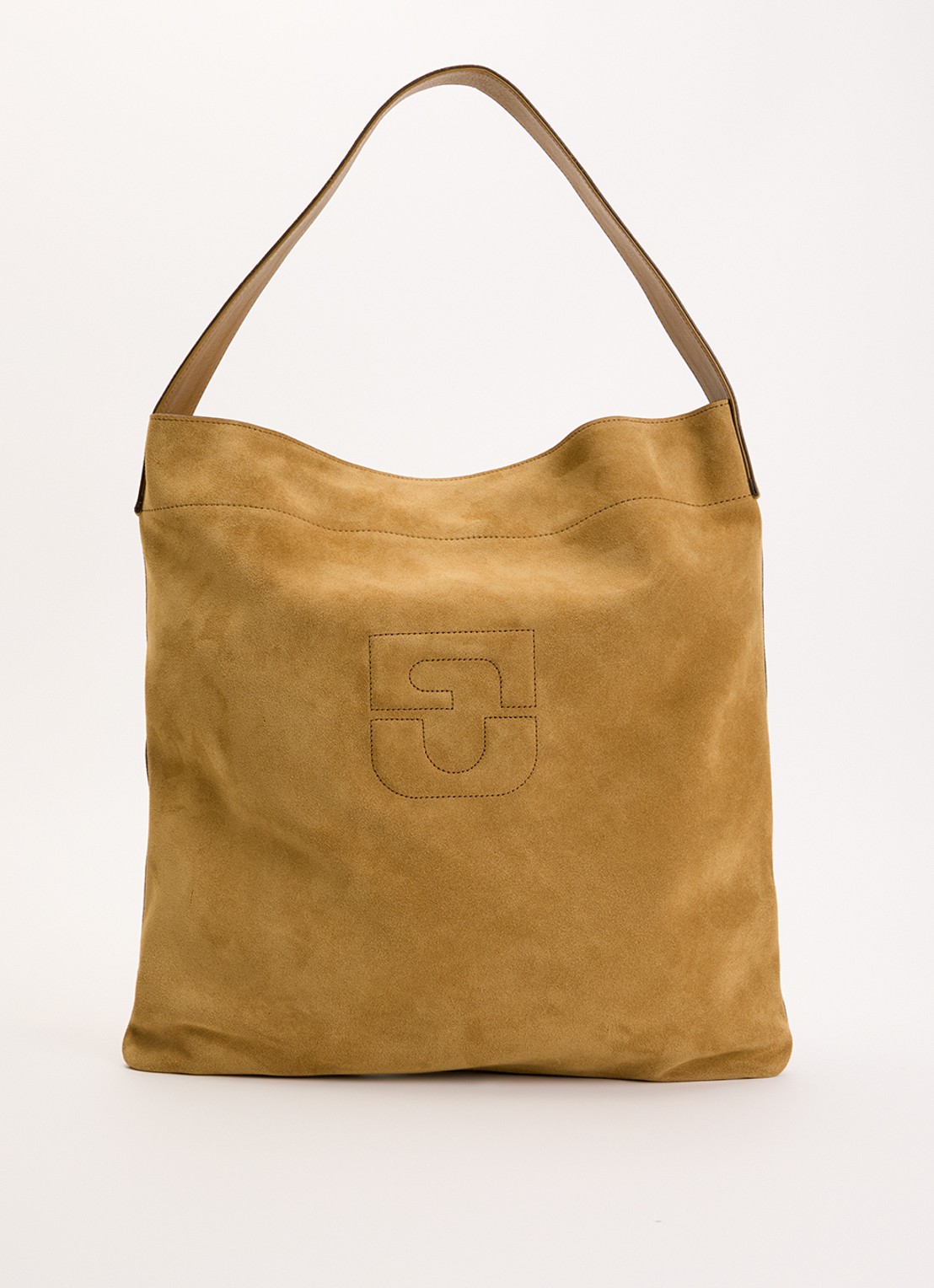 Gerard Darel Lady GD shopper van suède met logo - voorkant camel