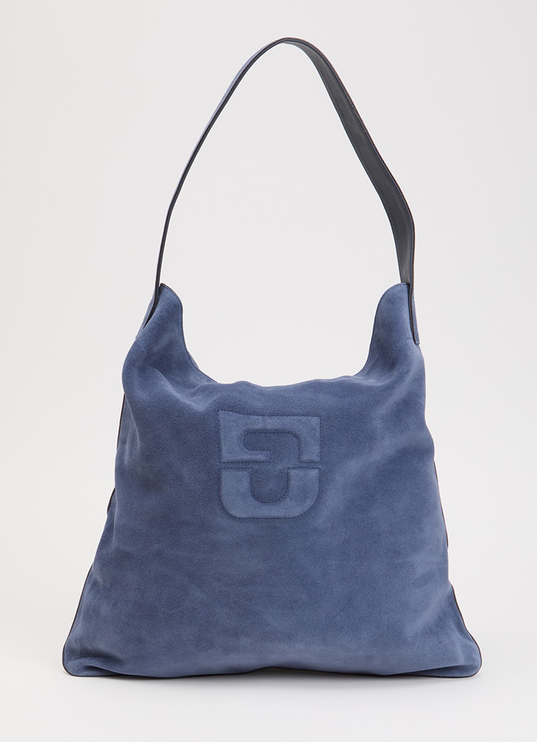 Gerard Darel Lady GD shopper van suède met logo - voorkant 5 staalblauw