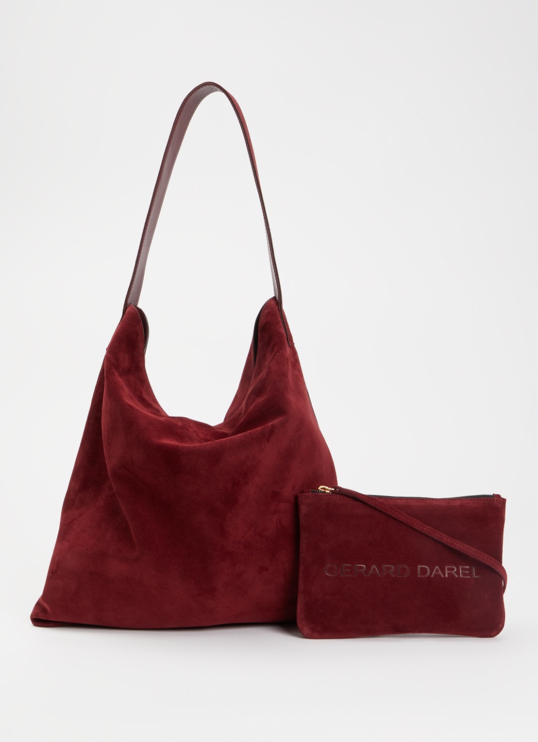 Gerard Darel Lady schoudertas van suède met uitneembaar etui - voorkant 4 bordeauxrood