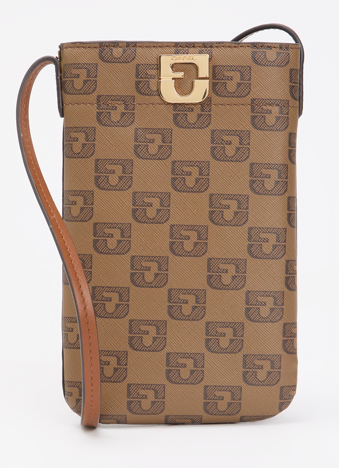 Gerard Darel Ladyphone crossbodytas van leer met logoprint - voorkant bruin