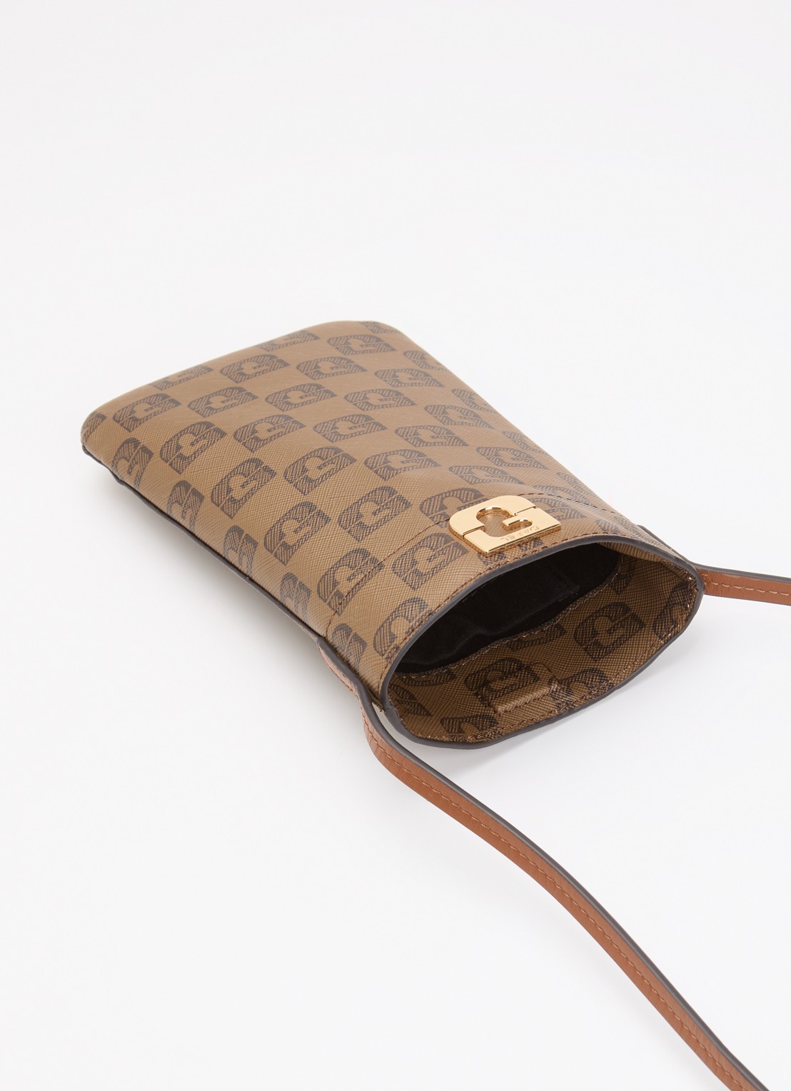 Gerard Darel Ladyphone crossbodytas van leer met logoprint - voorkant 2 bruin