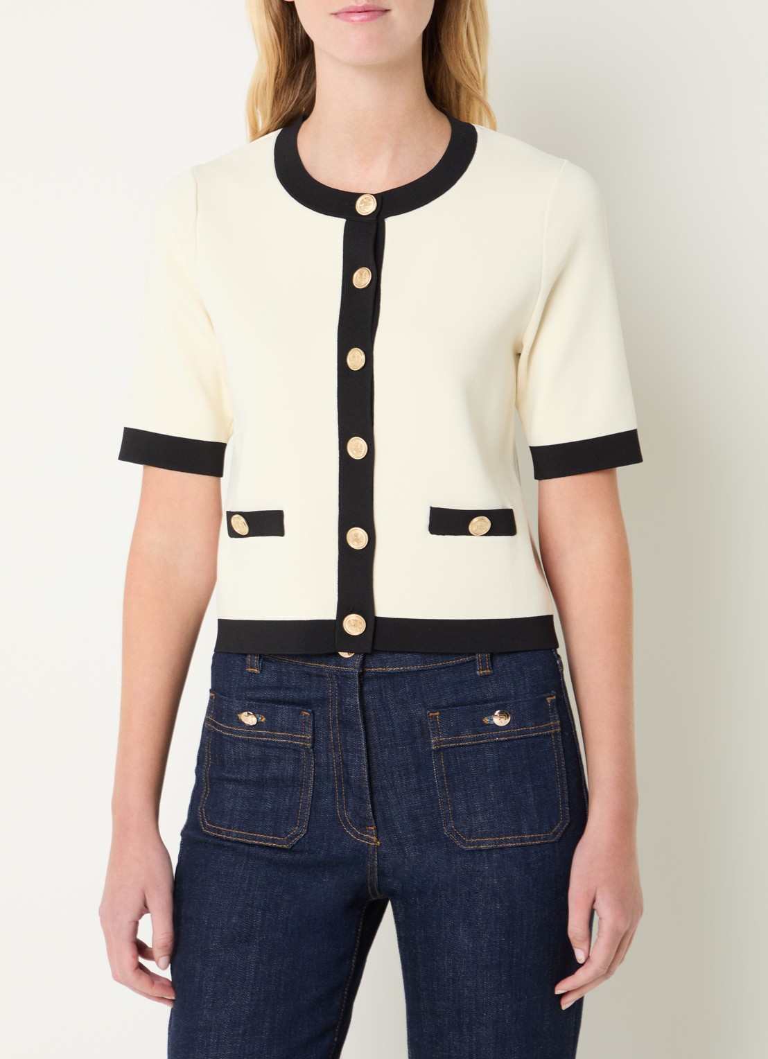 Gerard Darel Laila fijngebreid vest met ronde hals - detail 4 creme