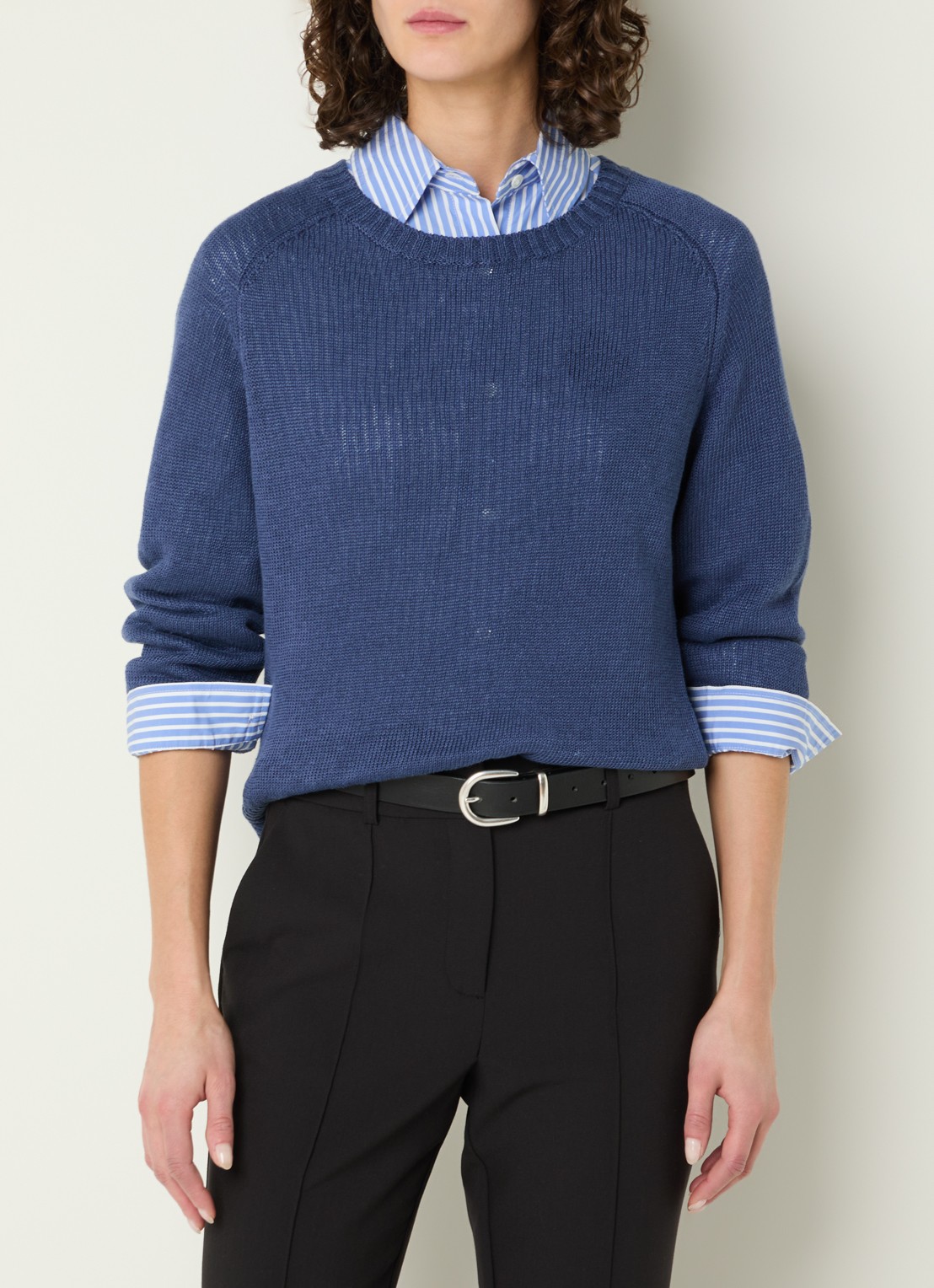 Gerard Darel Laurana grofgebreide trui van linnen - detail 3 donkerblauw