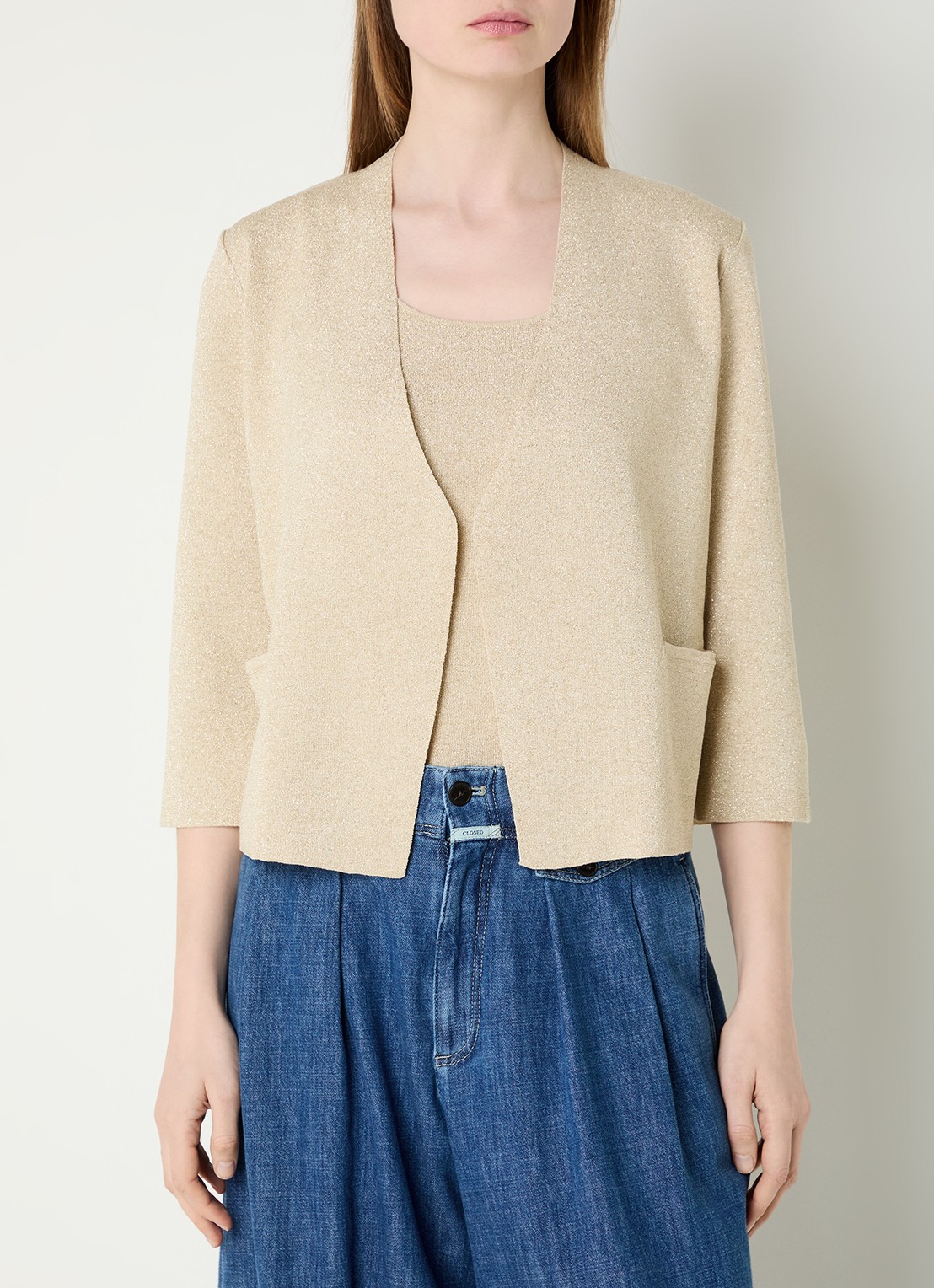 Gerard Darel Lavina openvallend vest met lurex - detail beige