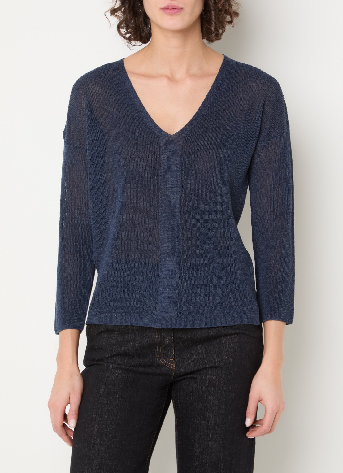 Gerard Darel Layla fijngebreide semi-transparante trui  - detail donkerblauw
