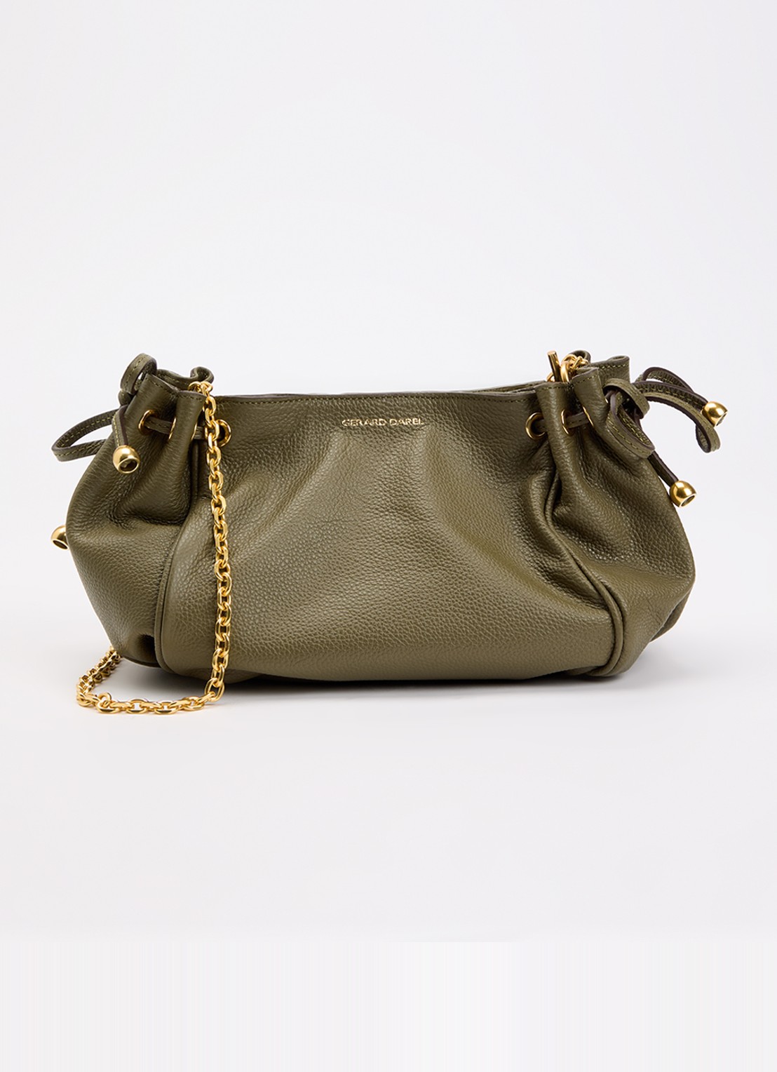 Gerard Darel Le mini 24 clutch van leer met afneembare schouderriem  - voorkant legergroen