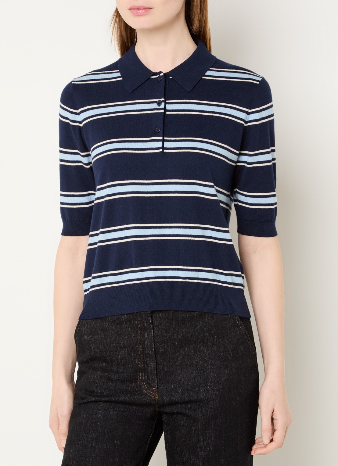 Gerard Darel Leila fijngebreide polo met streepprint - detail 3 indigo