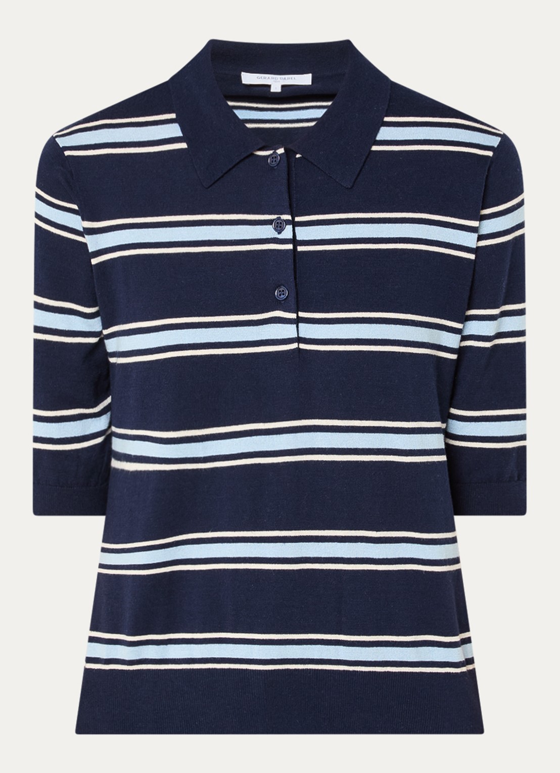 Gerard Darel Leila fijngebreide polo met streepprint - voorkant indigo