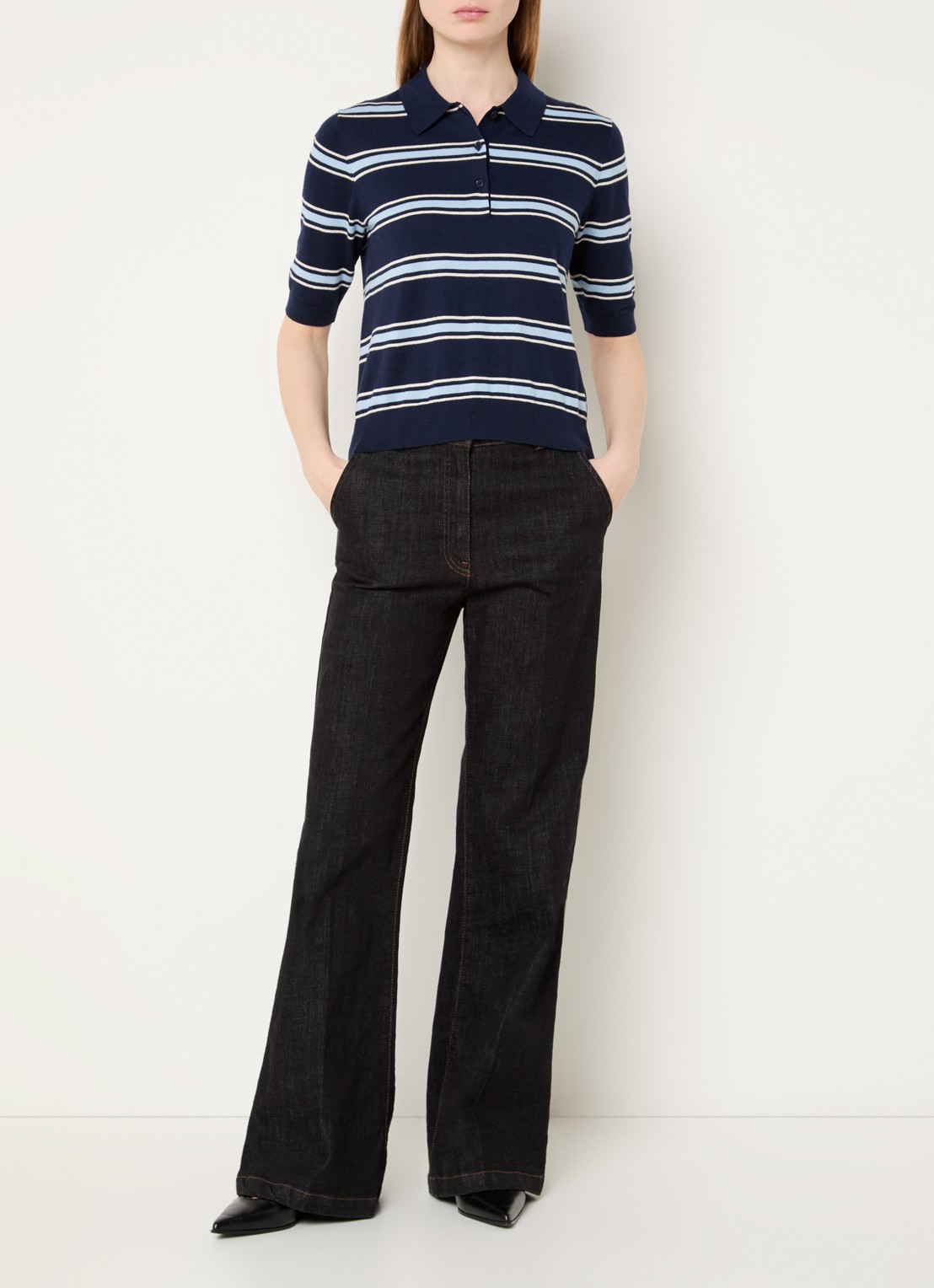 Gerard Darel Leila fijngebreide polo met streepprint - voorkant 2 indigo