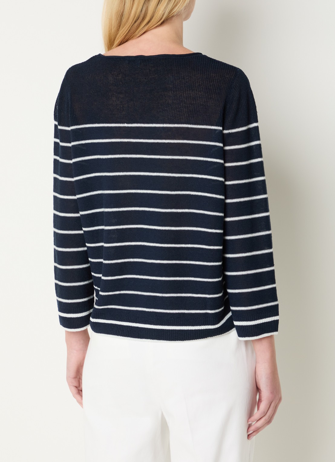 Gerard Darel Levia fijgebreide pullover in linnenblend met streepprint - achterkant 3 donkerblauw