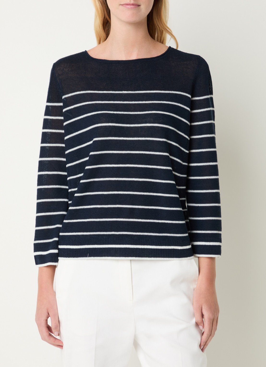Gerard Darel Levia fijgebreide pullover in linnenblend met streepprint - detail 4 donkerblauw