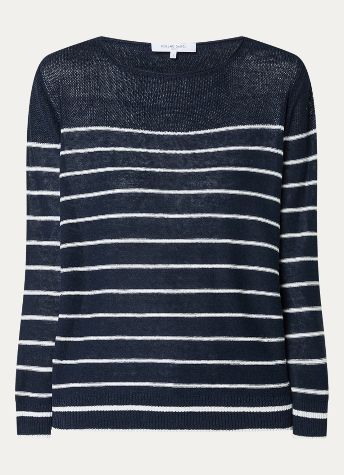 Gerard Darel Levia fijgebreide pullover in linnenblend met streepprint - voorkant donkerblauw