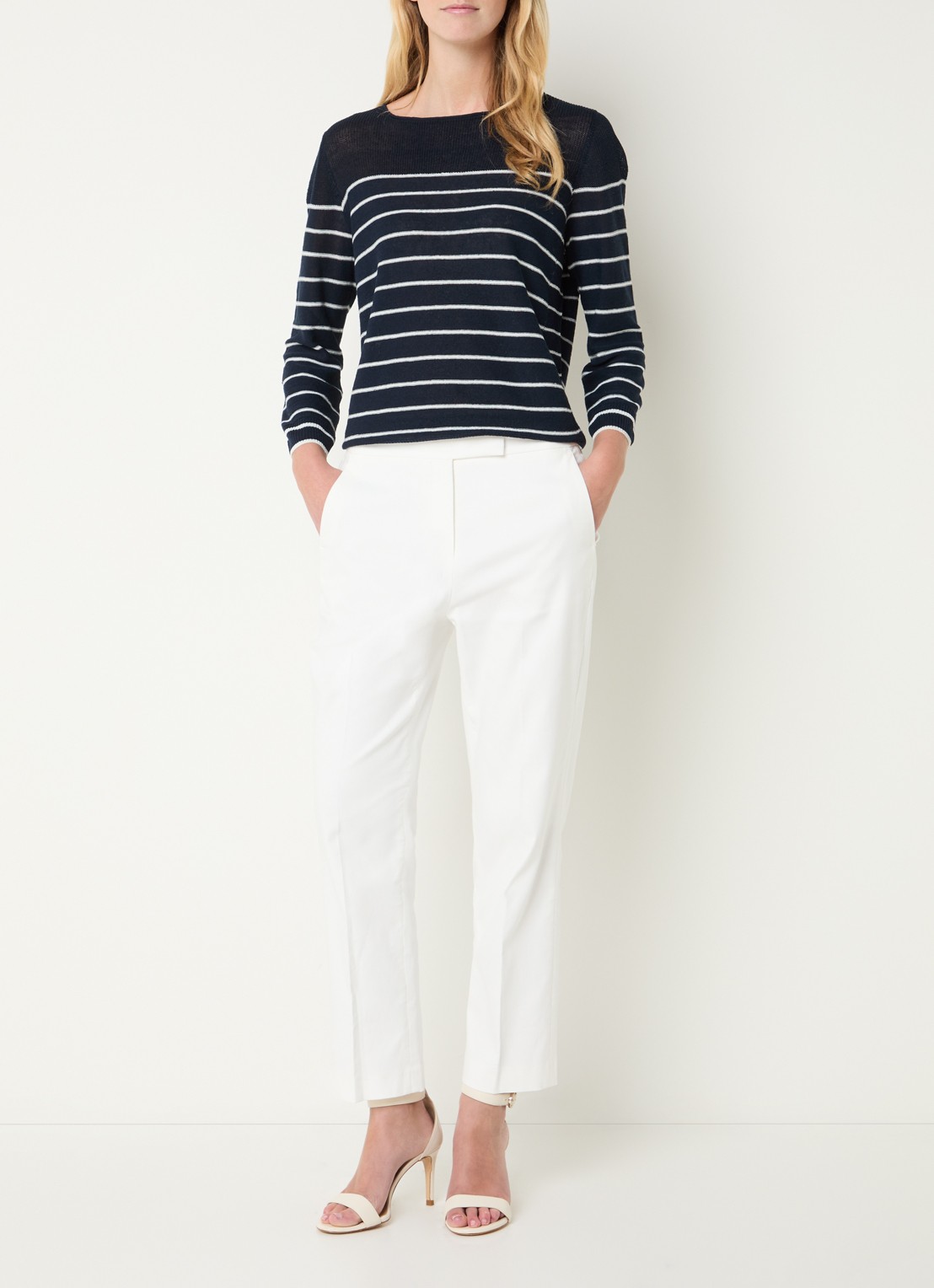 Gerard Darel Levia fijgebreide pullover in linnenblend met streepprint - voorkant 2 donkerblauw