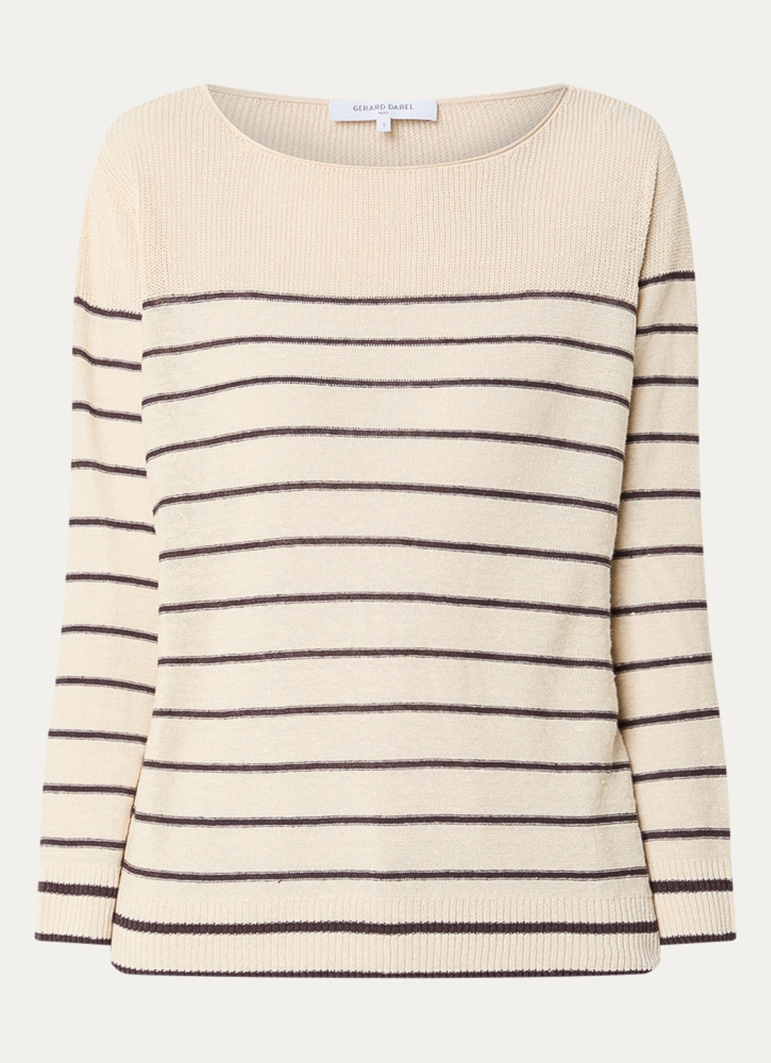 Gerard Darel Levia fijgebreide pullover in linnenblend met streepprint - voorkant 3 beige