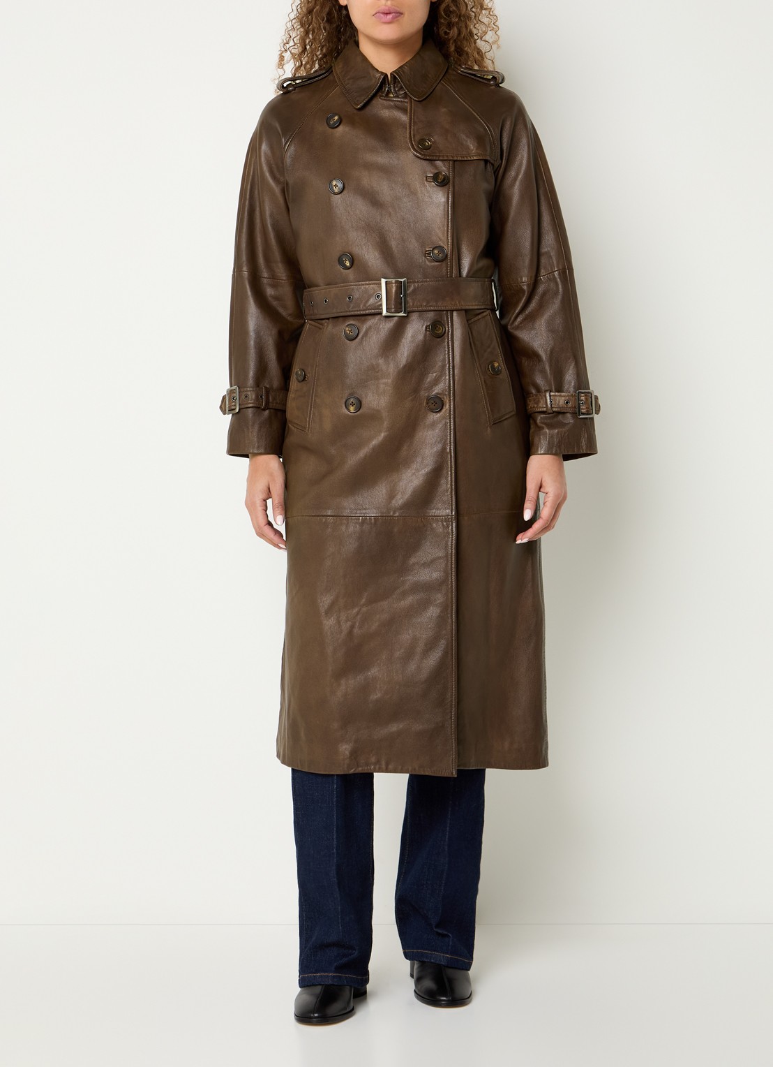 Gerard Darel Lexie trenchcoat van lamsleer met steekzakken - detail 4 hazelnootbruin