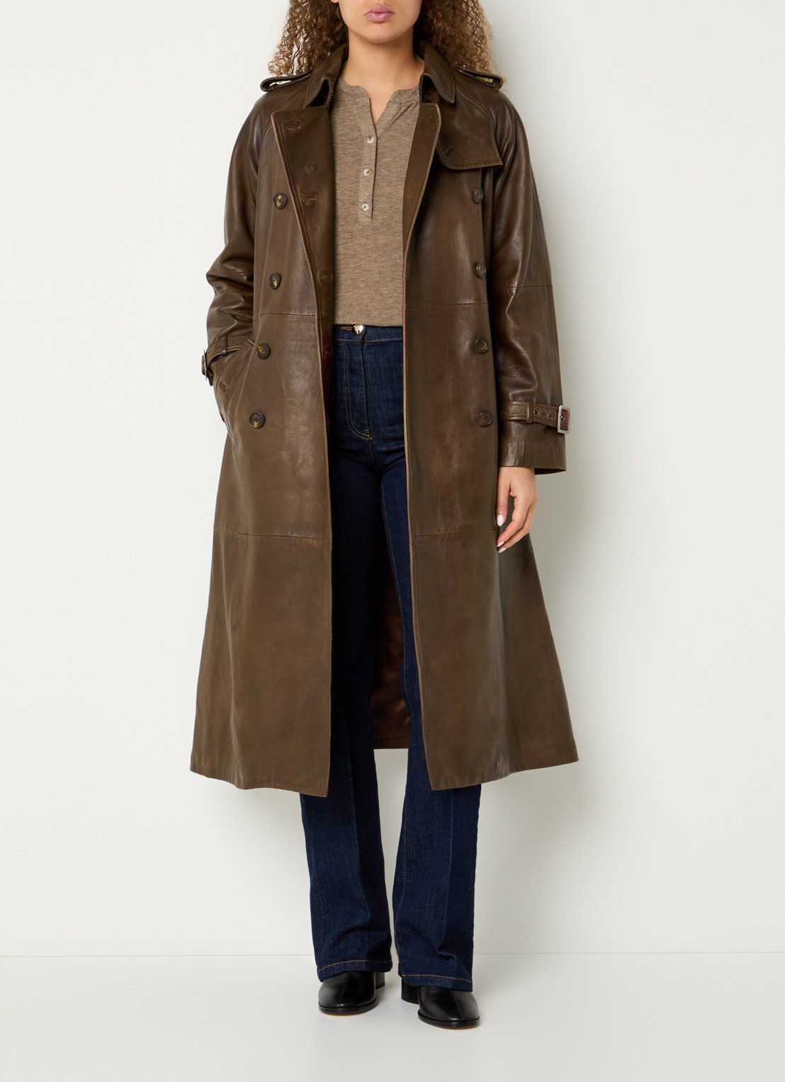 Gerard Darel Lexie trenchcoat van lamsleer met steekzakken - voorkant 3 hazelnootbruin
