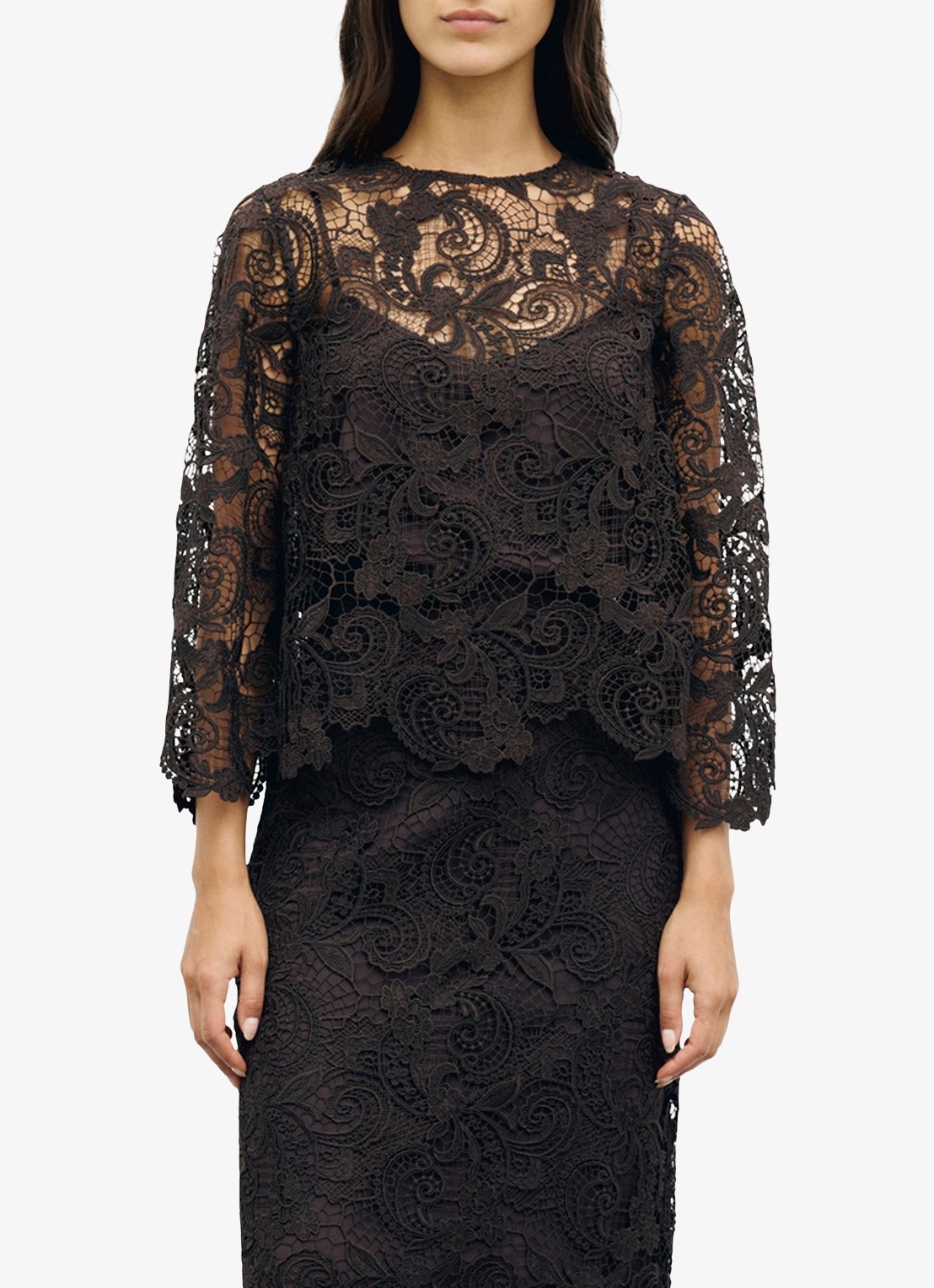 Gerard Darel Lisou tuniek van kant - detail donkerbruin