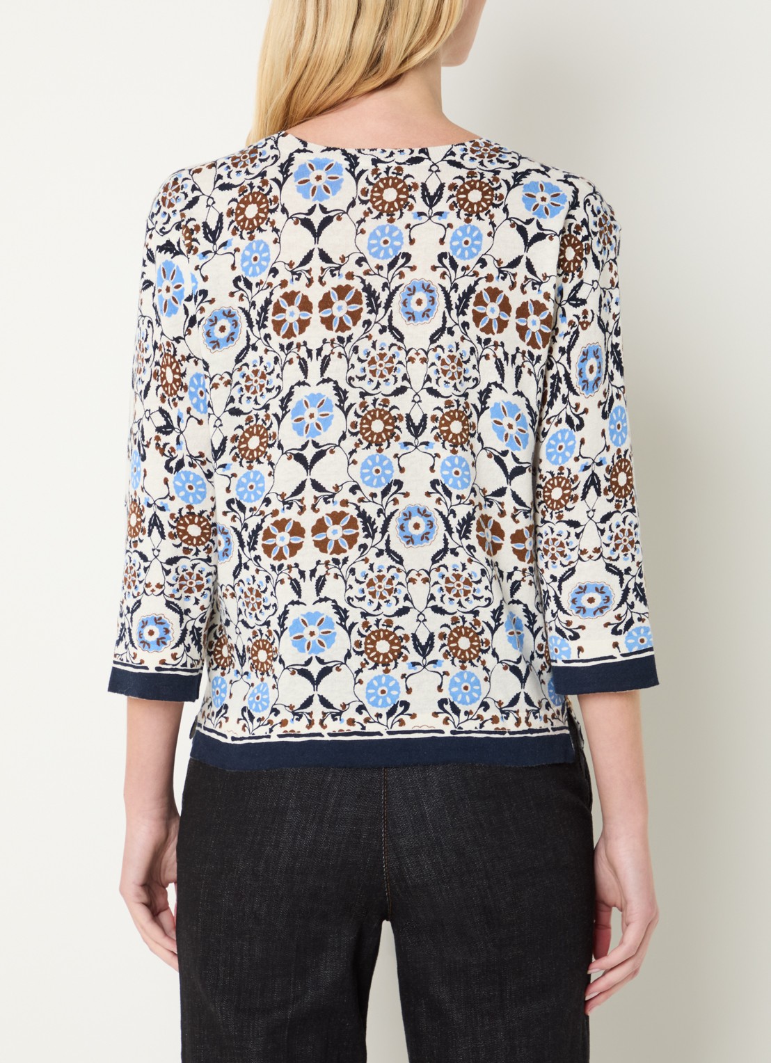 Gerard Darel Liva fijngebreide top in linnenblend met print - achterkant 4 gebroken wit