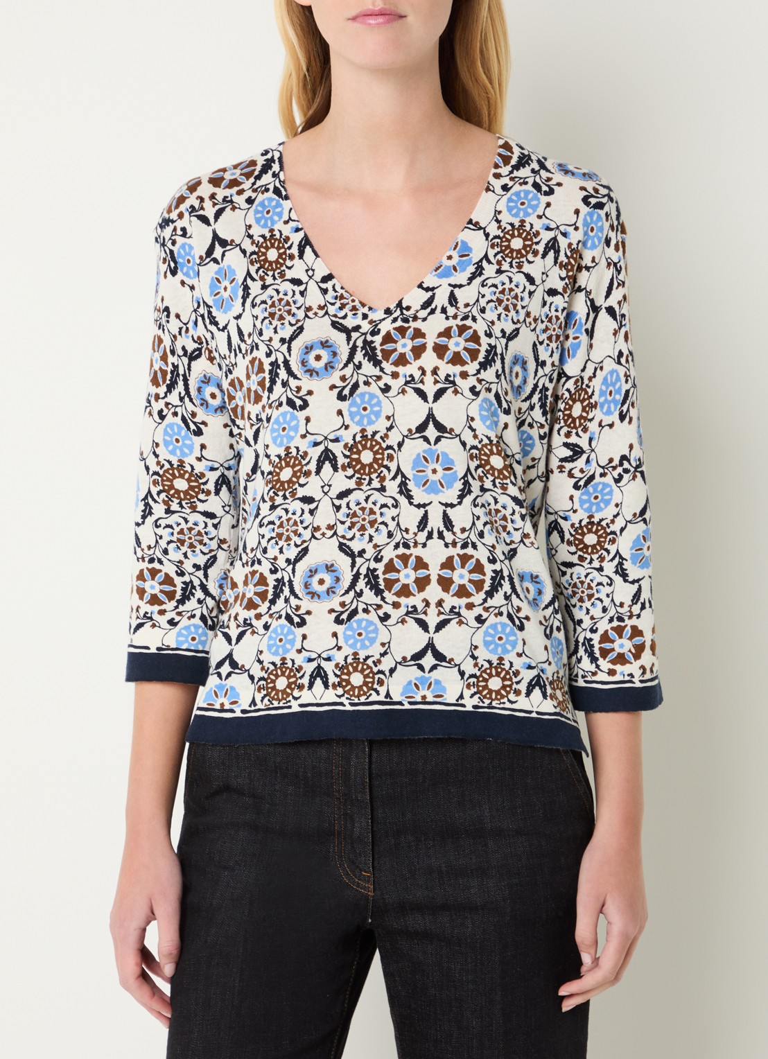 Gerard Darel Liva fijngebreide top in linnenblend met print - detail gebroken wit