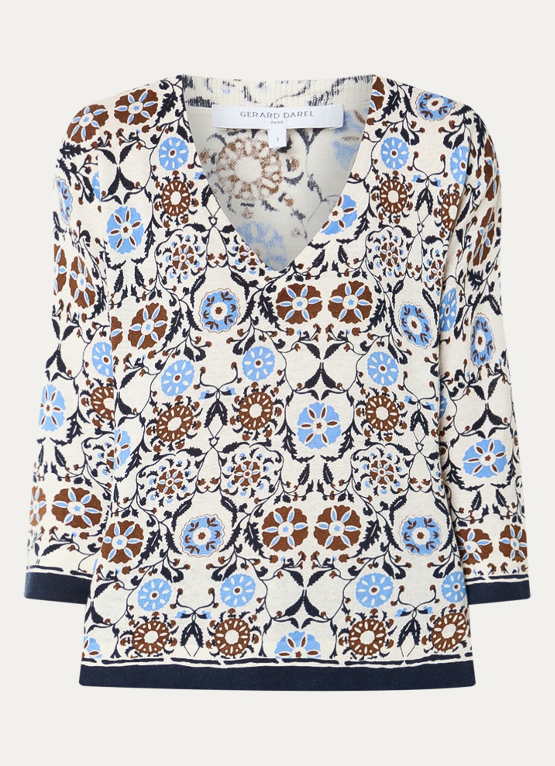 Gerard Darel Liva fijngebreide top in linnenblend met print - voorkant 2 gebroken wit