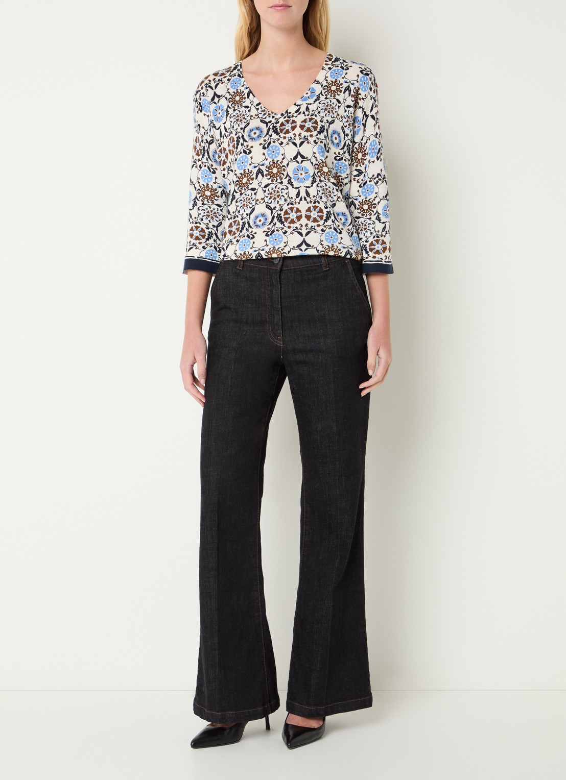 Gerard Darel Liva fijngebreide top in linnenblend met print - voorkant 3 gebroken wit
