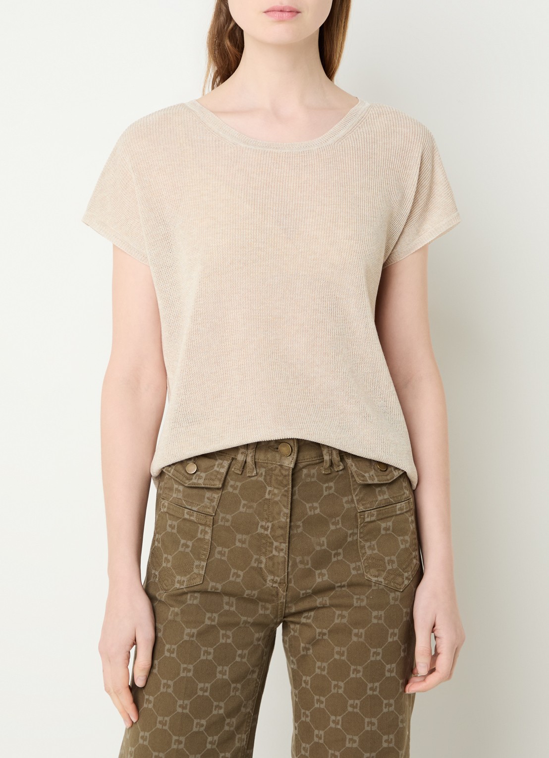 Gerard Darel Lixia grofgebreide top met ronde hals - detail 4 beige