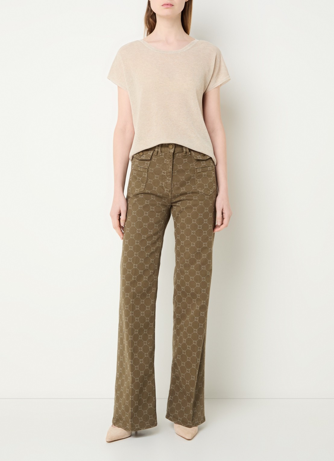 Gerard Darel Lixia grofgebreide top met ronde hals - voorkant 2 beige